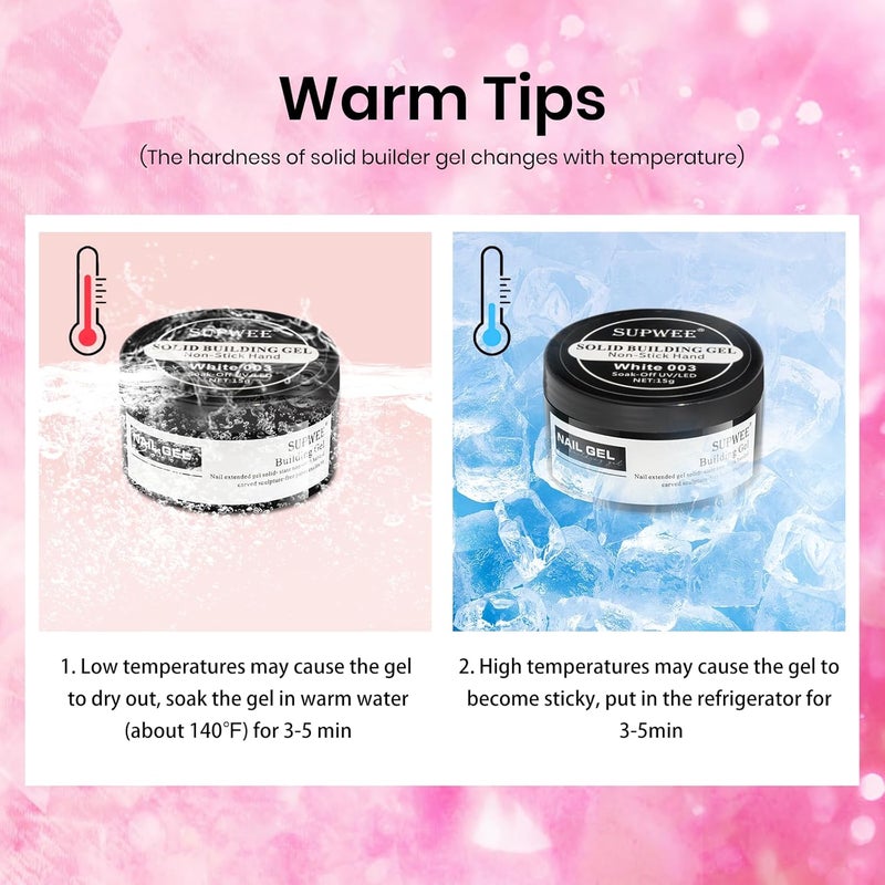 SUPWEE Solid Builder Gel for Nail Extension Non Stick Hand Scupture Hard Gel with Dual Form Nail Brush Tool for Home DIY Manicure 7 Colors 14g(0.49 oz) - Image 2